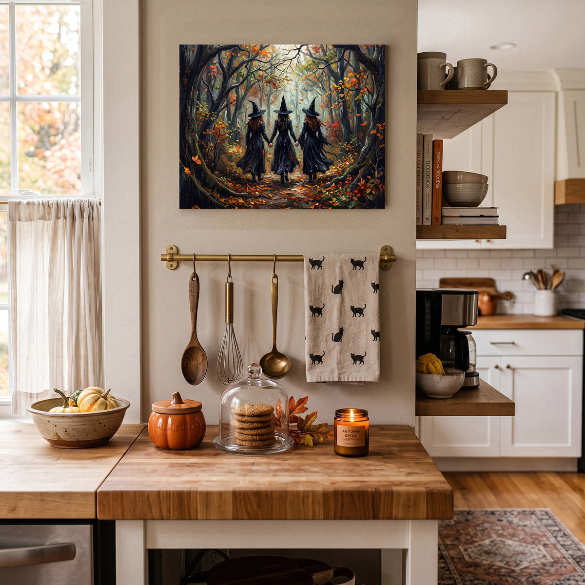 Three Witches in the Autumn Forest | Canvas or Paper Art Print