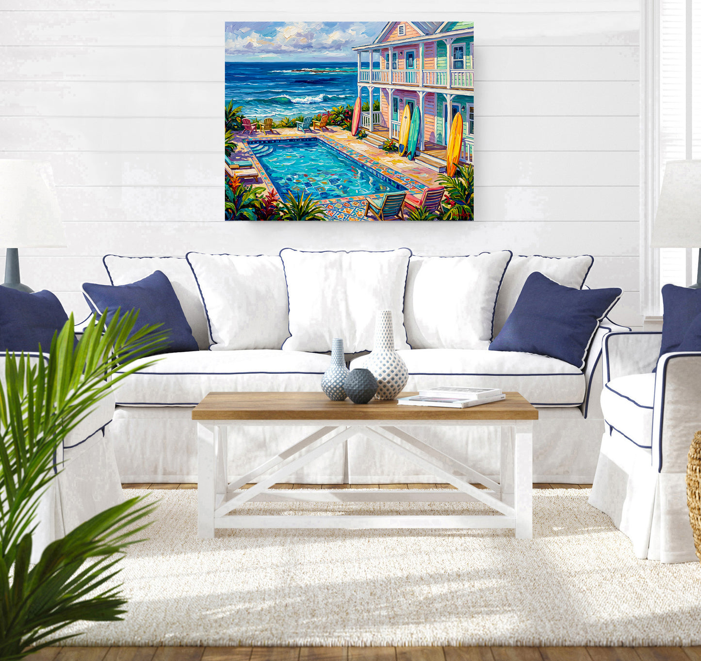 Key West Oceanfront Conch Mansion with Pool & Surfboards | Canvas or Paper Art Print