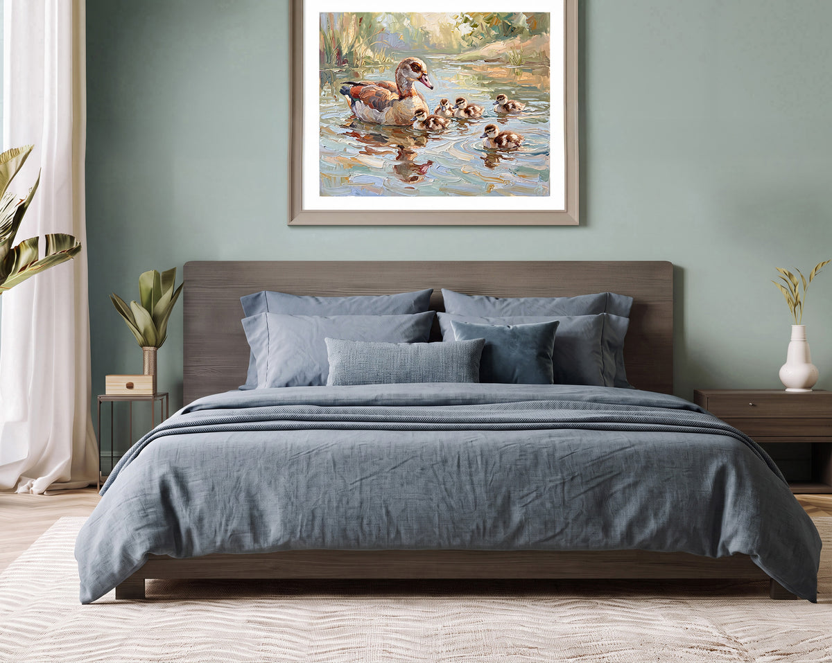 Together on the Water – Egyptian Goose & Goslings | Canvas or Paper Art Print