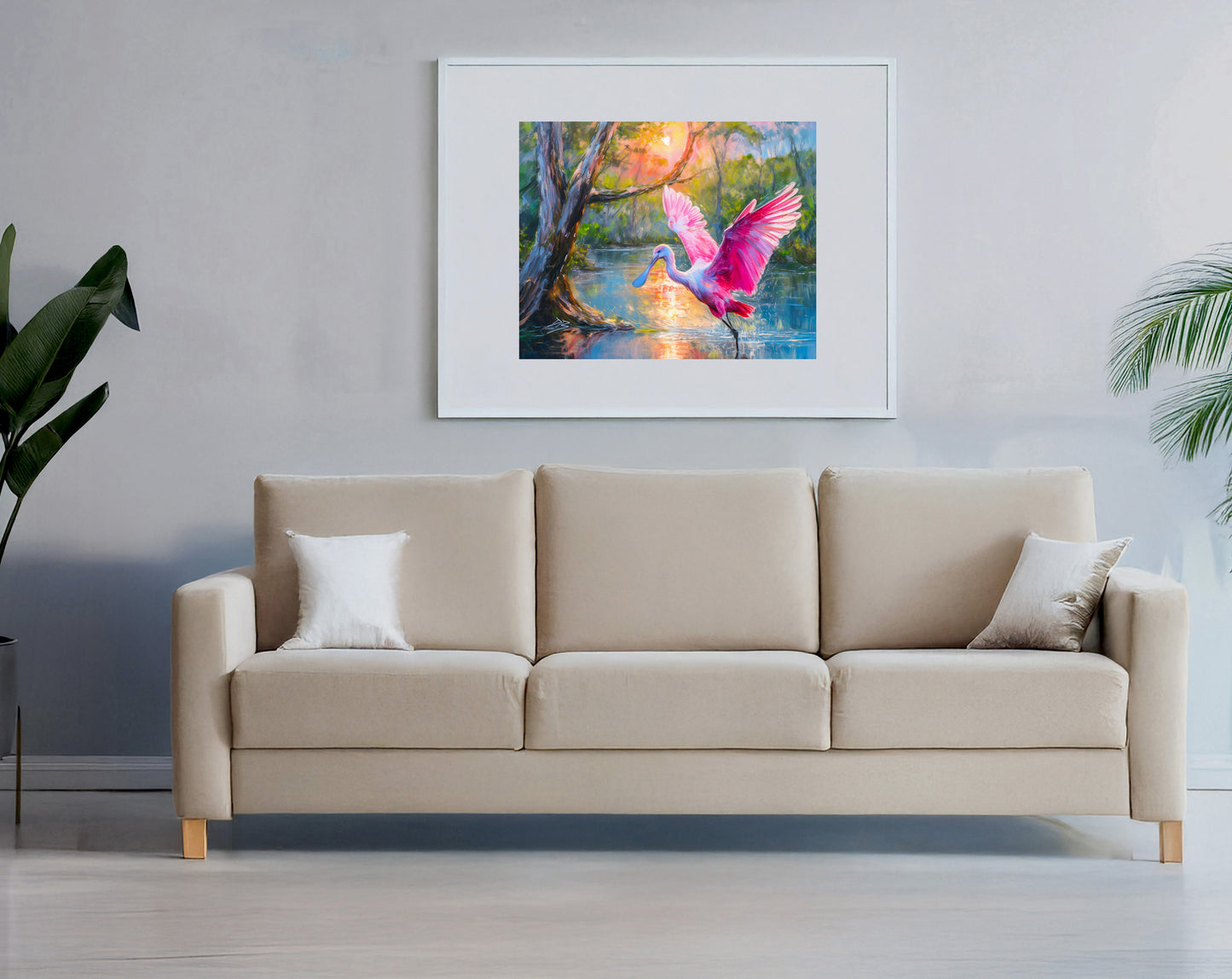 Roseate Spoonbill Wildlife Print: Florida Birds, Coastal Landscape Art