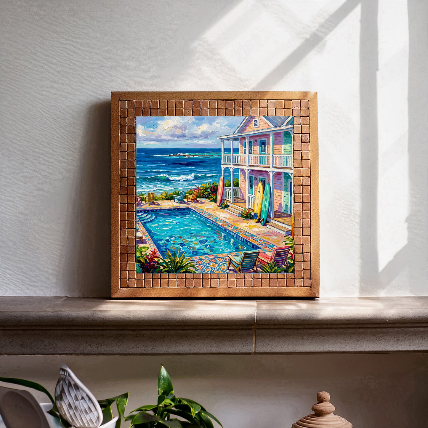 Key West Oceanfront Conch Mansion with Pool & Surfboards Ceramic Art Tile
