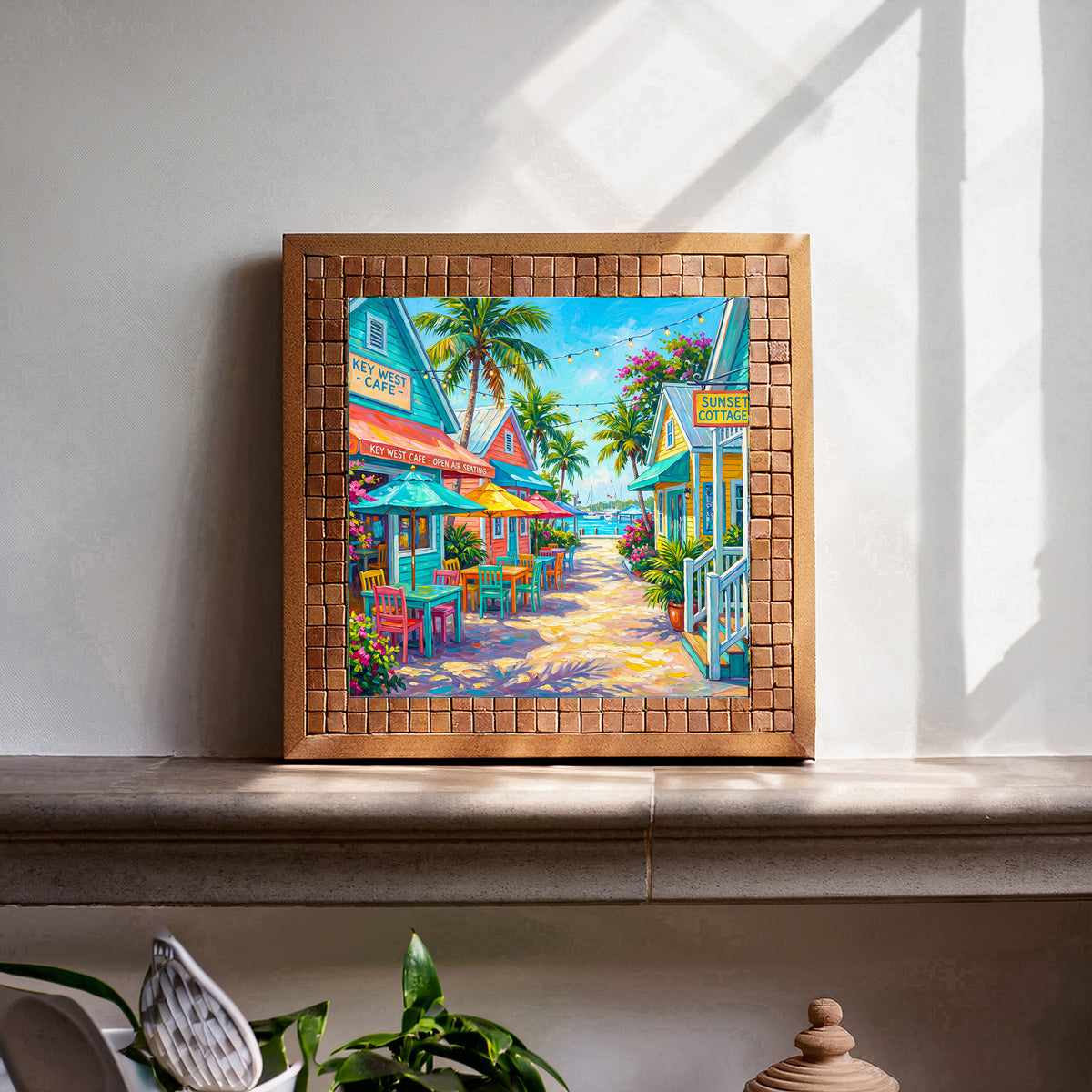 Key West Cafe Open Air Seating Street Scene Ceramic Art Tile