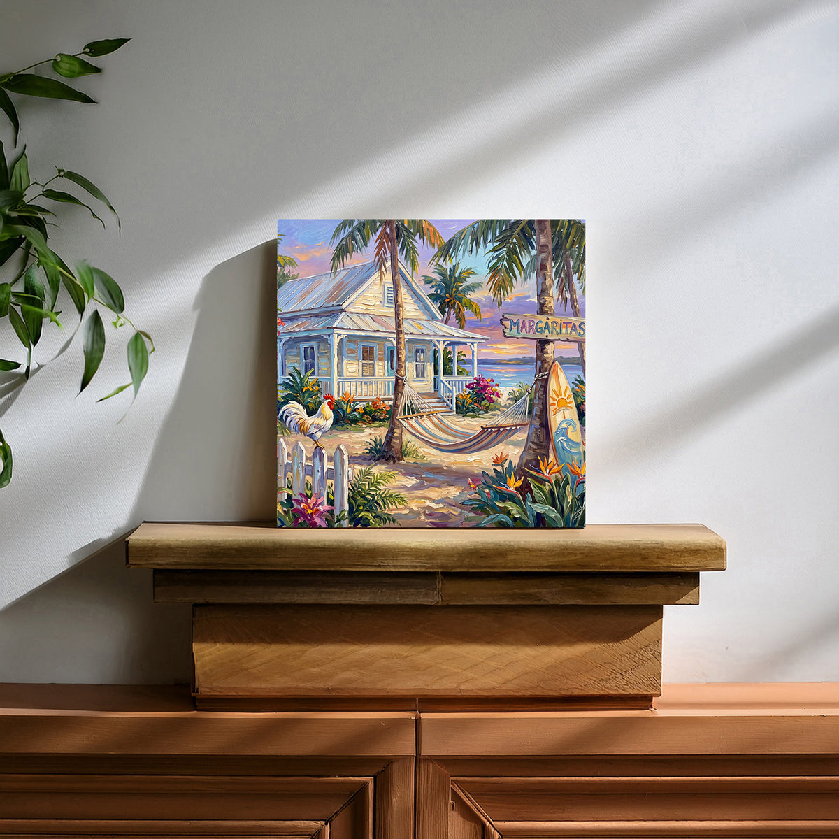 Margaritas by the Sea – Key West Cottage & Hammock | Glossy Smooth Ceramic Art Tile