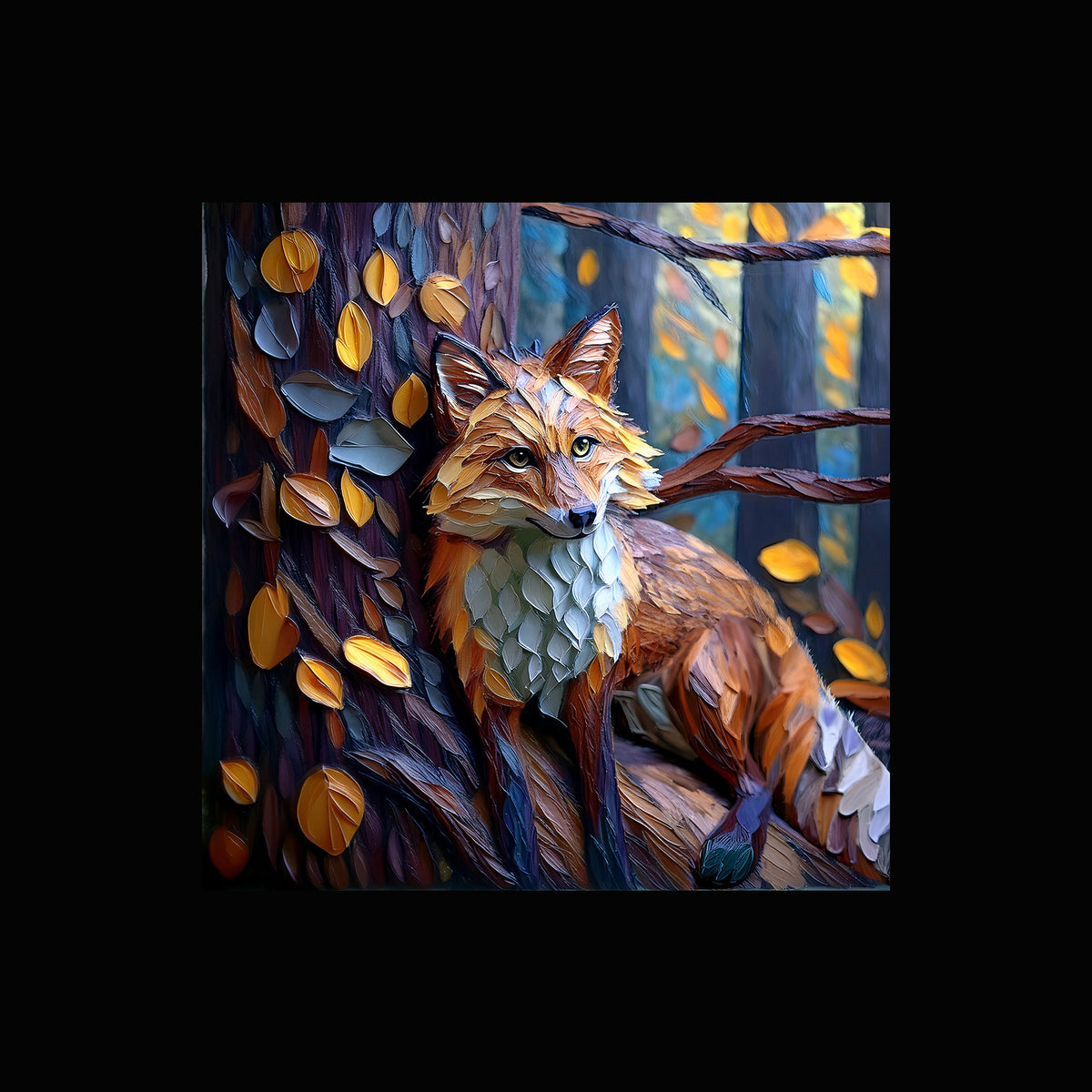 Autumn Fox in the Forest – Glossy Ceramic Art Tile