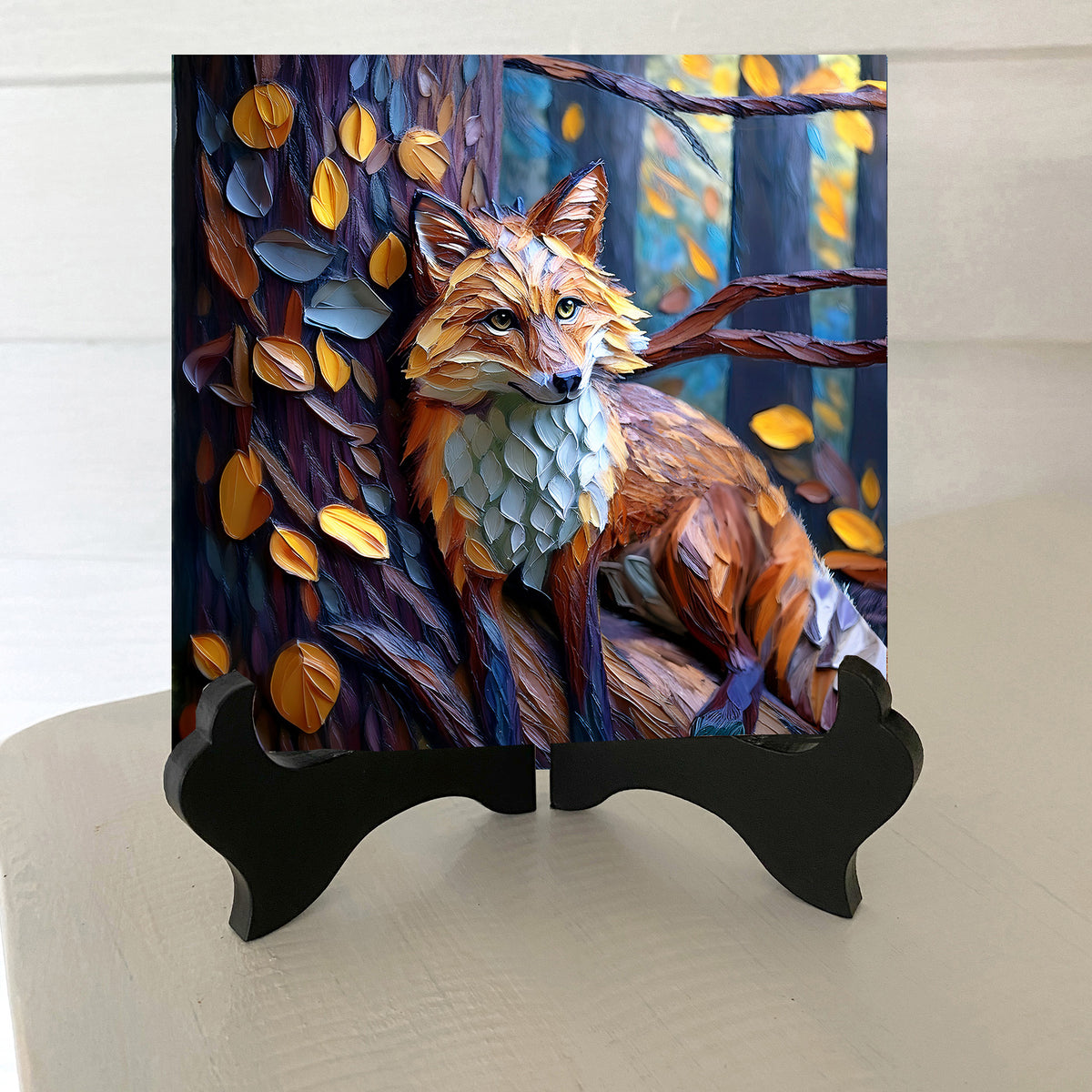 Autumn Fox in the Forest – Glossy Ceramic Art Tile