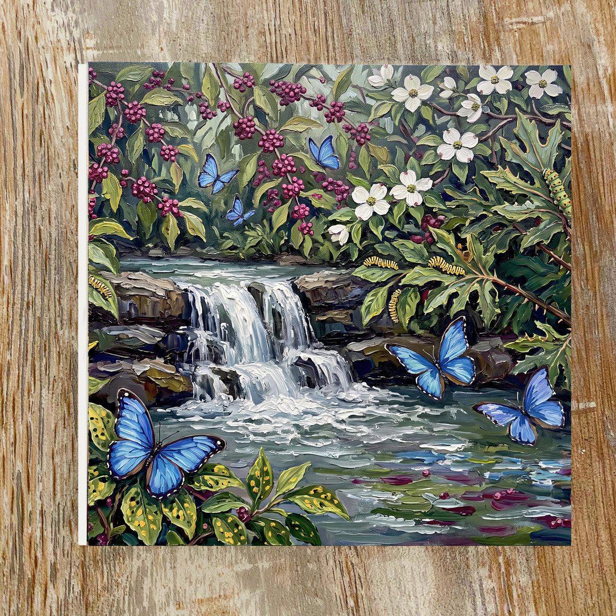 Azure Butterfly Garden | Glossy Smooth Ceramic Art Tile