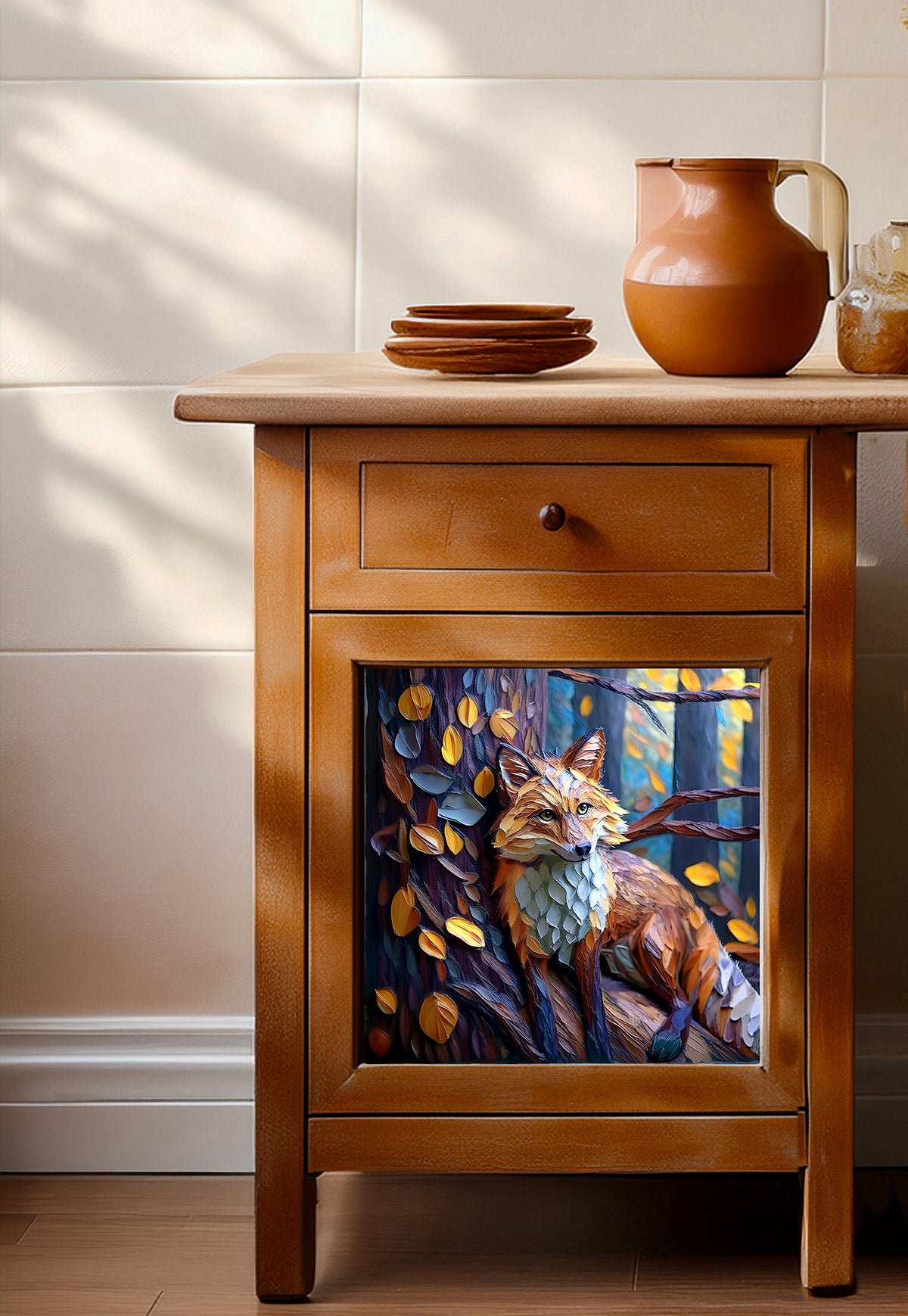 Autumn Fox in the Forest – Glossy Ceramic Art Tile