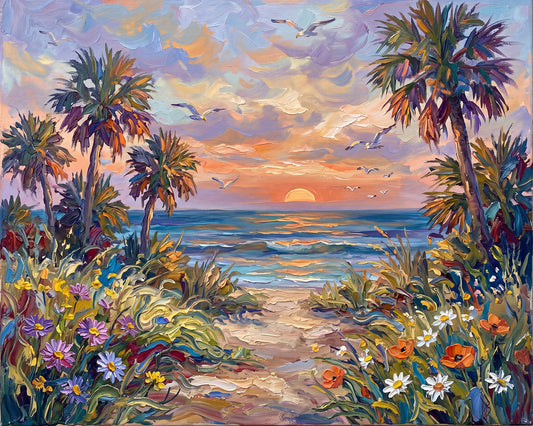 Where the Shore Beckons – Sunset Beach Path | Canvas or Paper Art Print