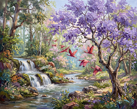 Scarlet Flight Through the Enchanted Garden | Canvas or Paper Art Print