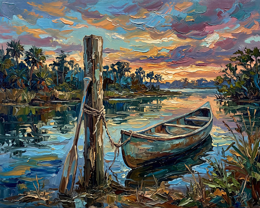 Where the Day Drifts Away – Canoe at Sunset | Canvas or Paper Art Print