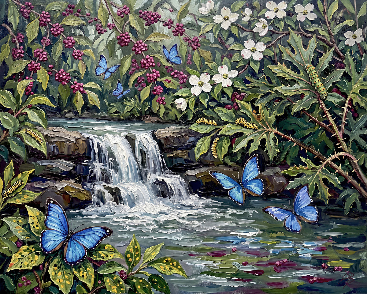 Azure Butterfly Garden | Canvas or Paper Art Print
