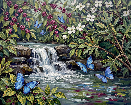 Azure Butterfly Garden | Canvas or Paper Art Print