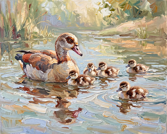 Together on the Water – Egyptian Goose & Goslings | Canvas or Paper Art Print