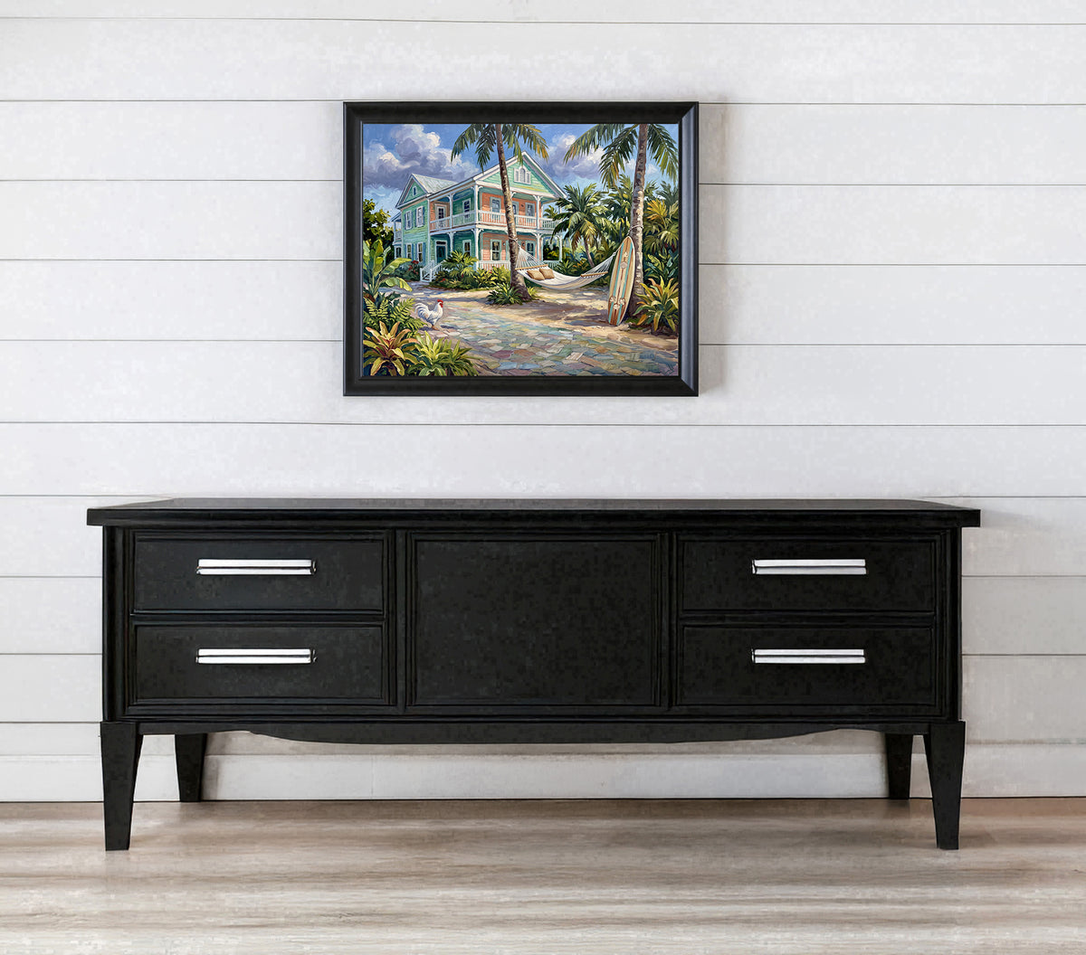 A Little Island Time – Key West Conch House, Hammock & Surfboard | Canvas or Paper Art Print