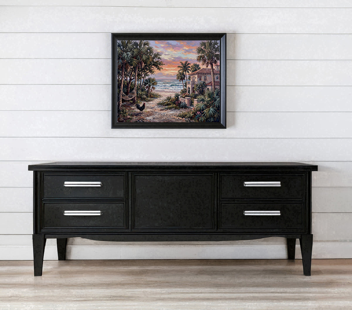 An Evening by the Sea – Key West Sunset, Hammock & Rooster | Canvas or Paper Art Print