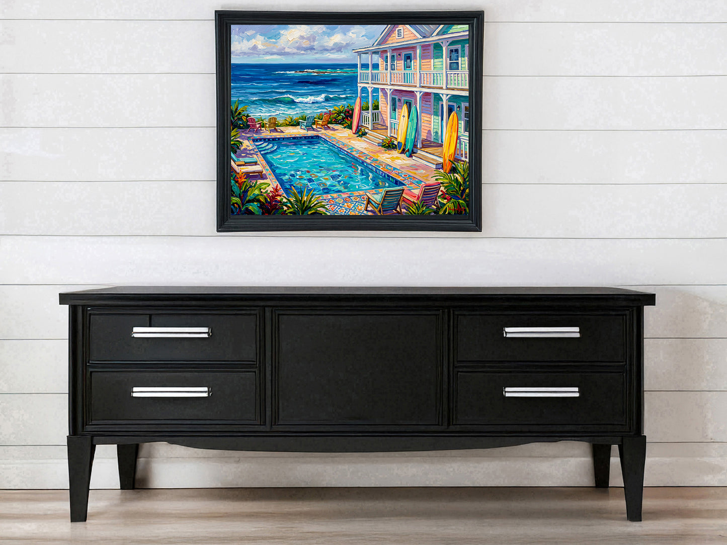 Key West Oceanfront Conch Mansion with Pool & Surfboards | Canvas or Paper Art Print