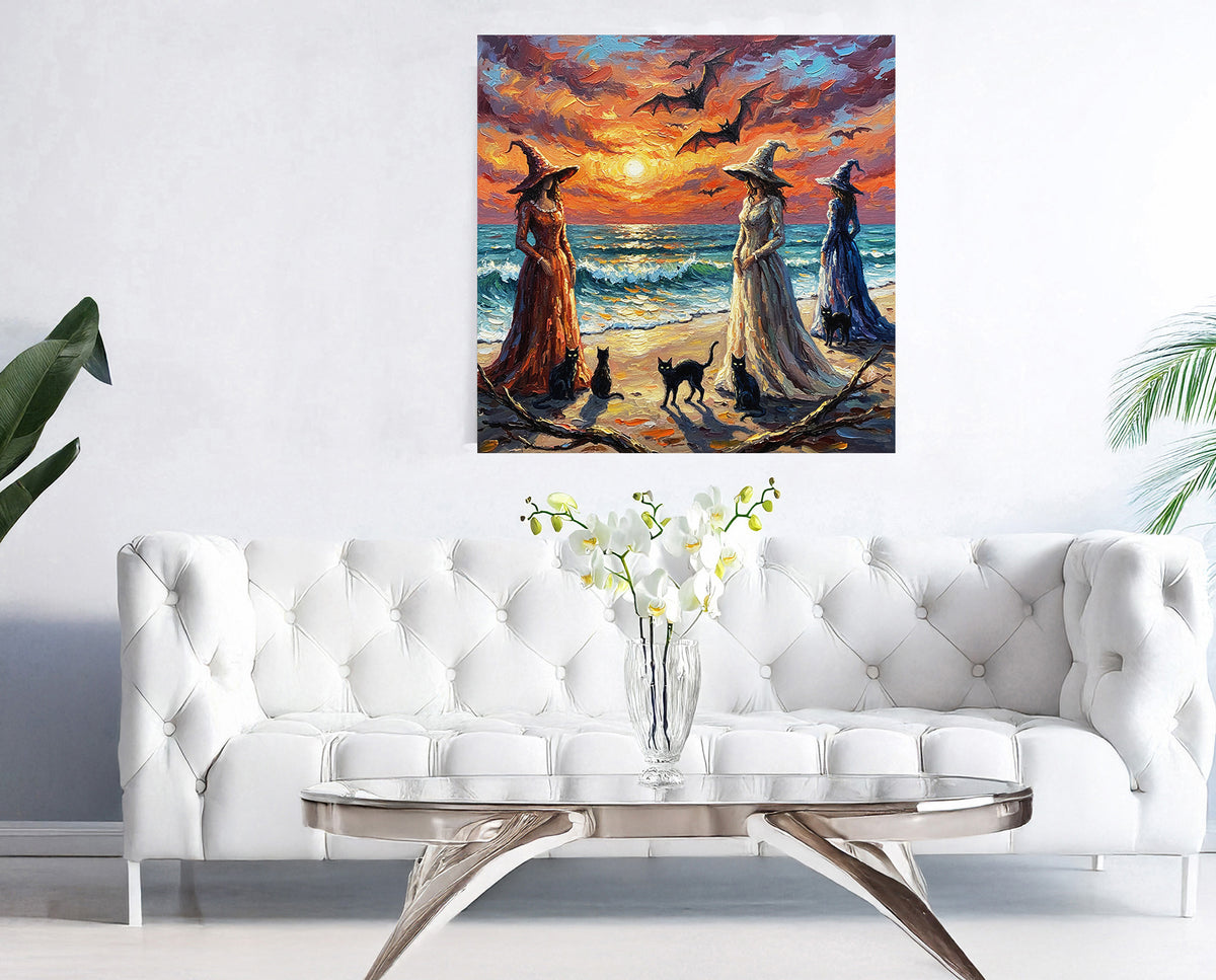 Three Witches by the Sea at Sunset | Canvas or Paper Art Print