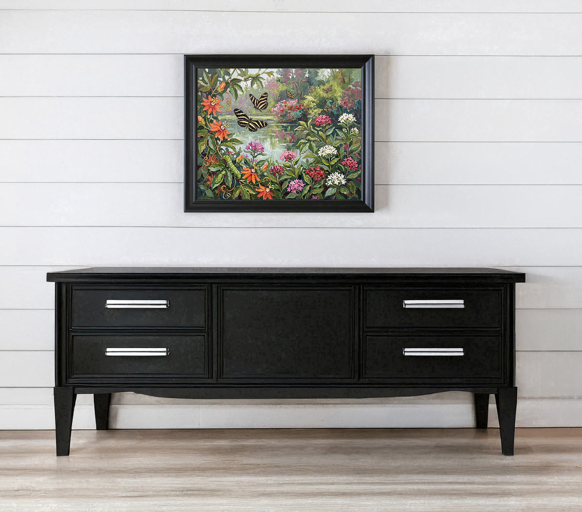 Wings Among the Blossoms – Zebra Longwing Butterfly Garden | Canvas or Paper Art Print