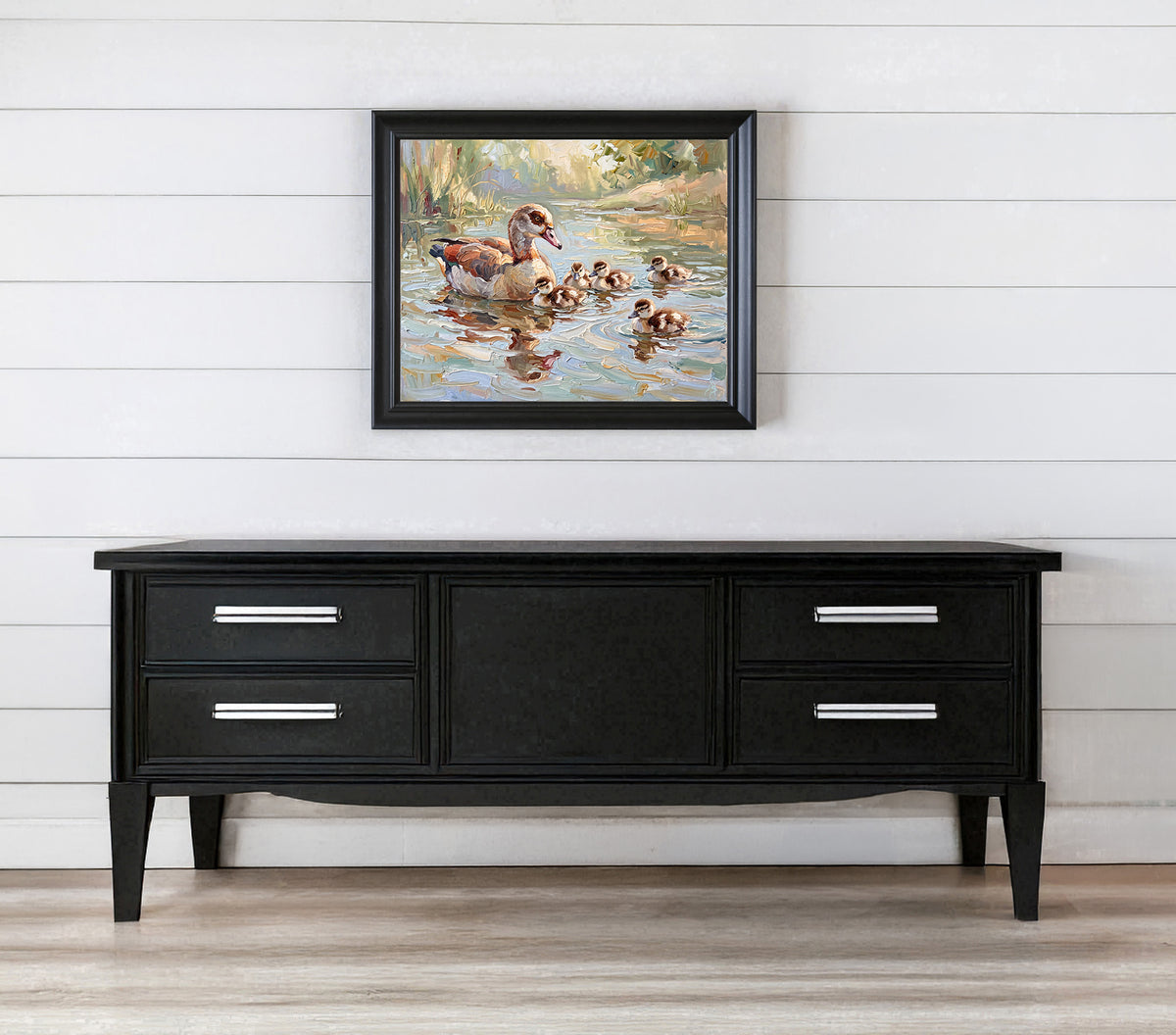 Together on the Water – Egyptian Goose & Goslings | Canvas or Paper Art Print