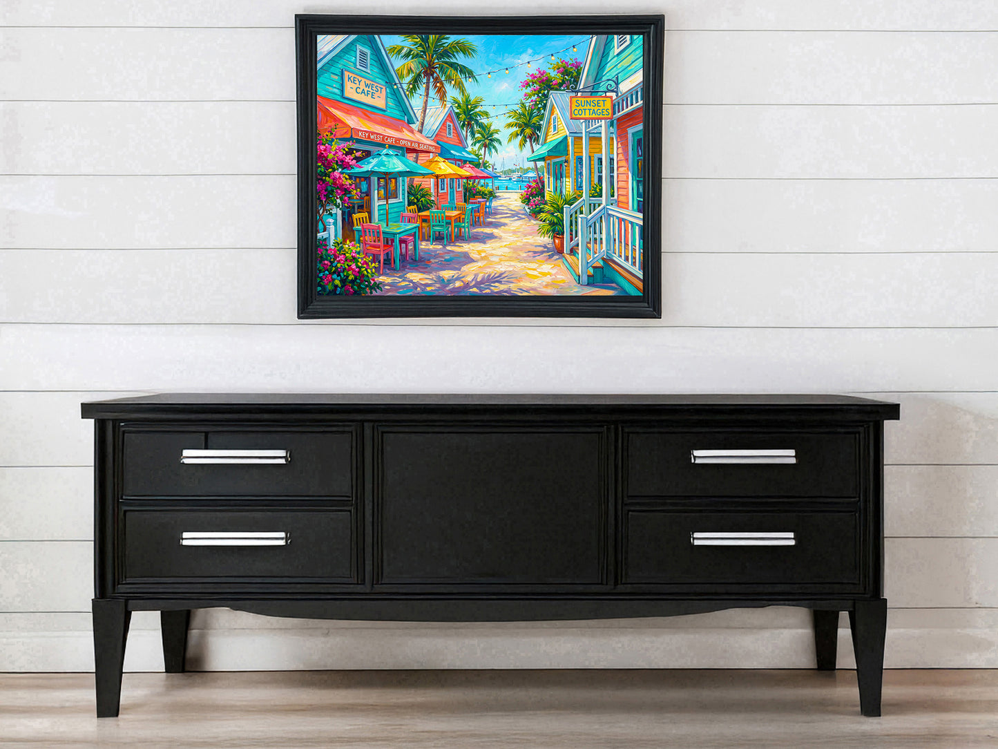 Key West Cafe Open Air Seating Street Scene | Canvas or Paper Art Print