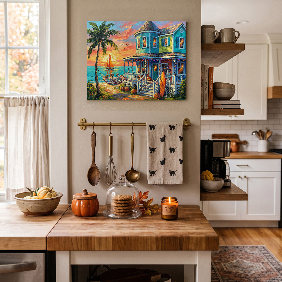 Key West Halloween Skeleton Beach Cottage Sunset | Canvas or Paper Art Print