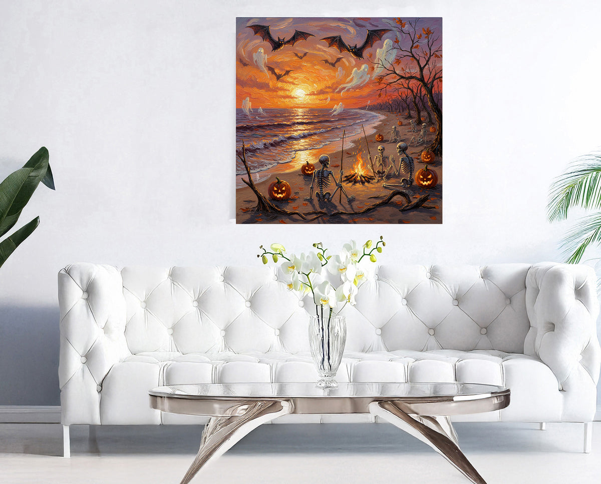 Halloween Beach Bonfire at Sunset | Canvas or Paper Art Print