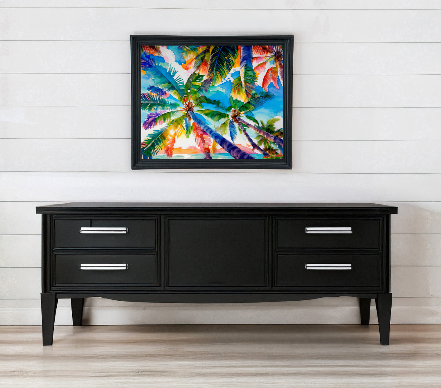 Beach, Palm Trees and Sunset, Vibrant Print: Canvas or Paper