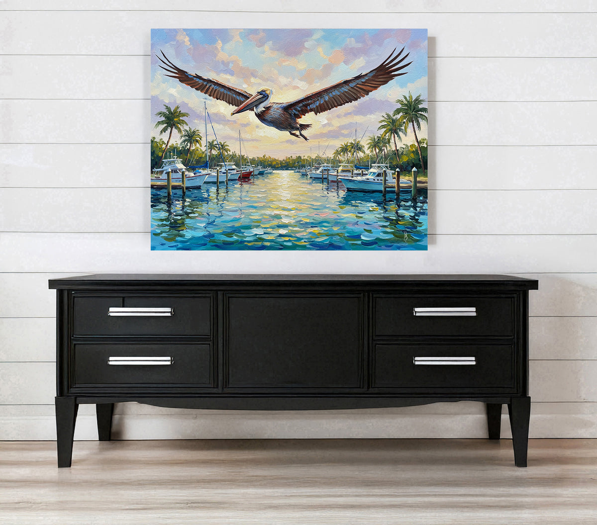 Brown Pelican Marina Fine Art Print | Florida Coastal Wildlife Art | Canvas or Paper