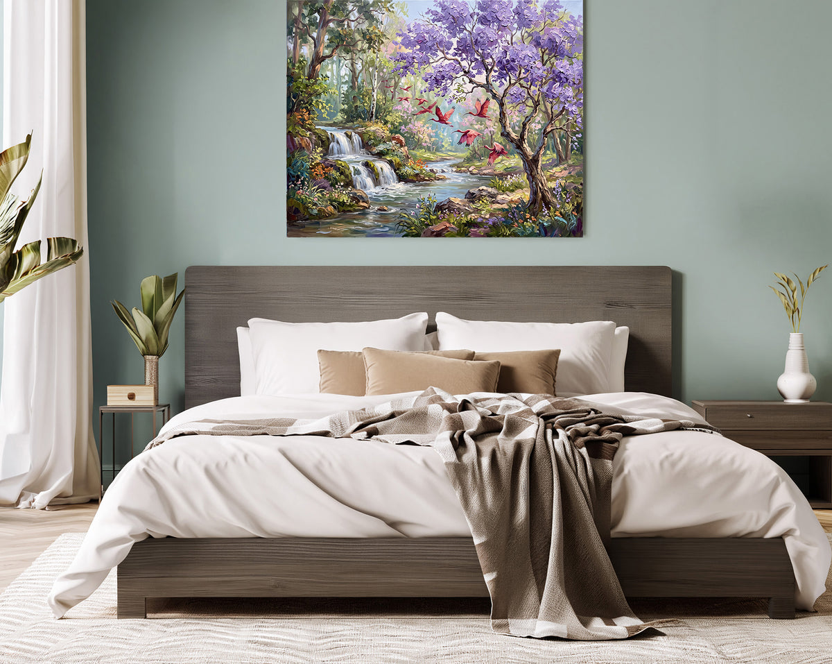 Scarlet Flight Through the Enchanted Garden | Canvas or Paper Art Print