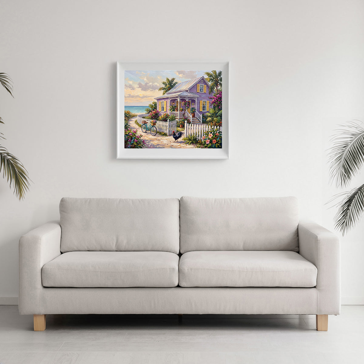 Lilac Cottage by the Sea – Key West Rooster & Bicycle | Canvas or Paper Art Print