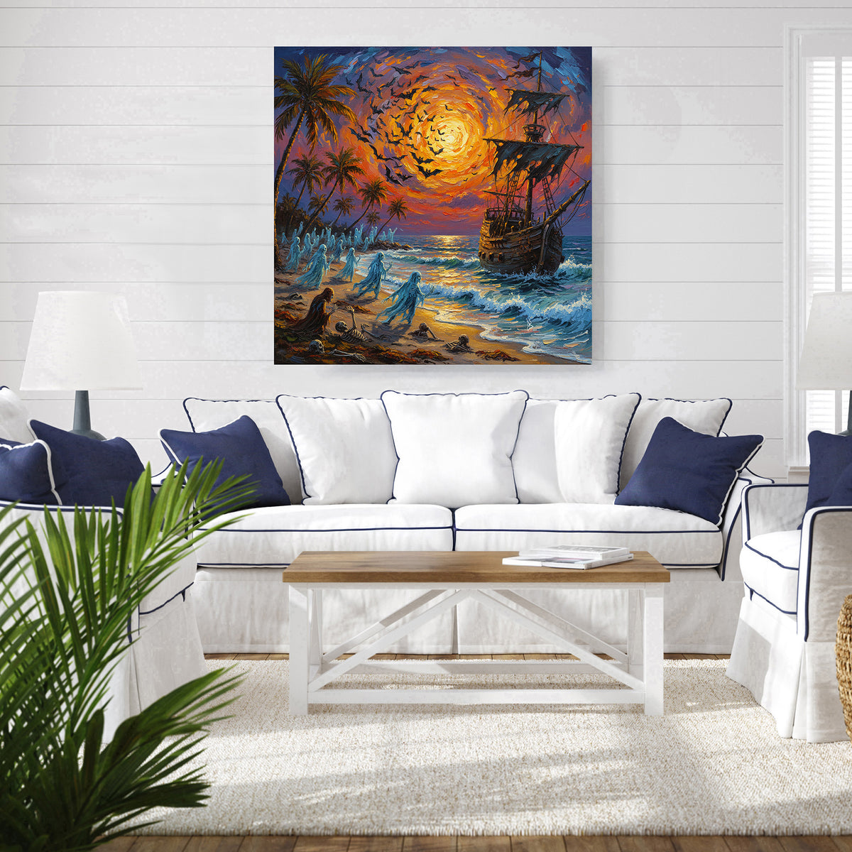 Ghostly Pirate Ship at Sunset | Canvas or Paper Art Print