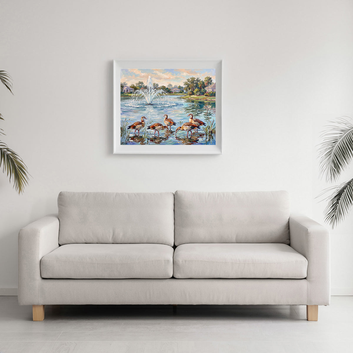 Egyptian Geese by the Pond Fountain | Canvas or Paper Art Print