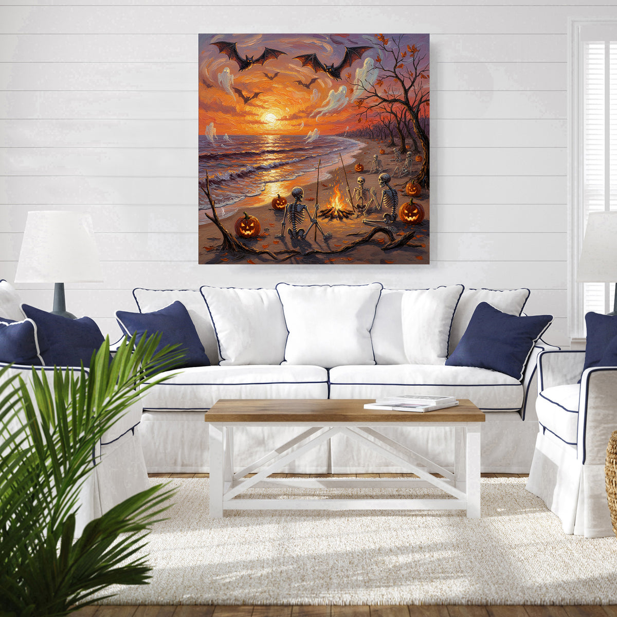 Halloween Beach Bonfire at Sunset | Canvas or Paper Art Print