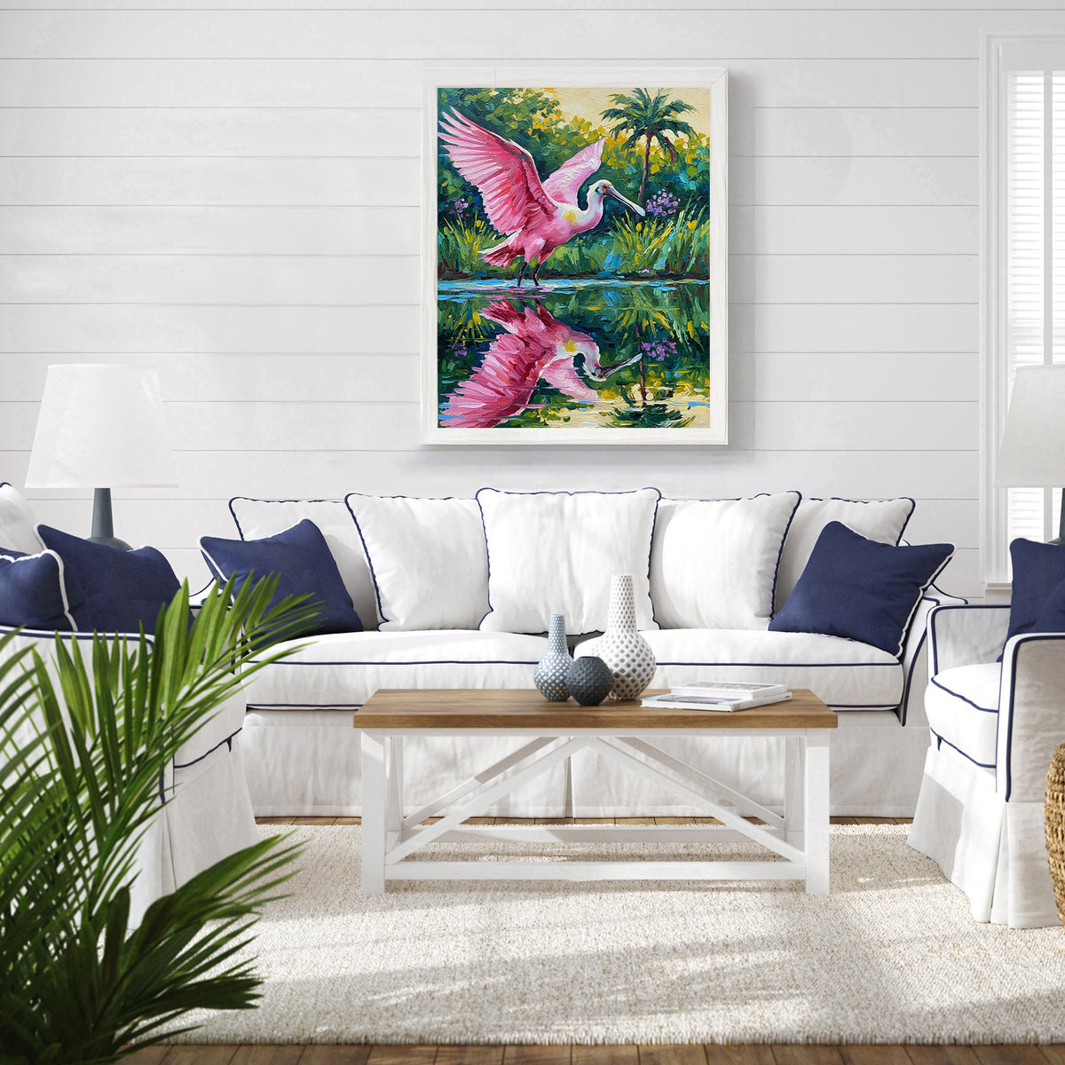 Roseate Spoonbill with Wings Spread in a Tropical Lagoon | Canvas or Paper Art Print