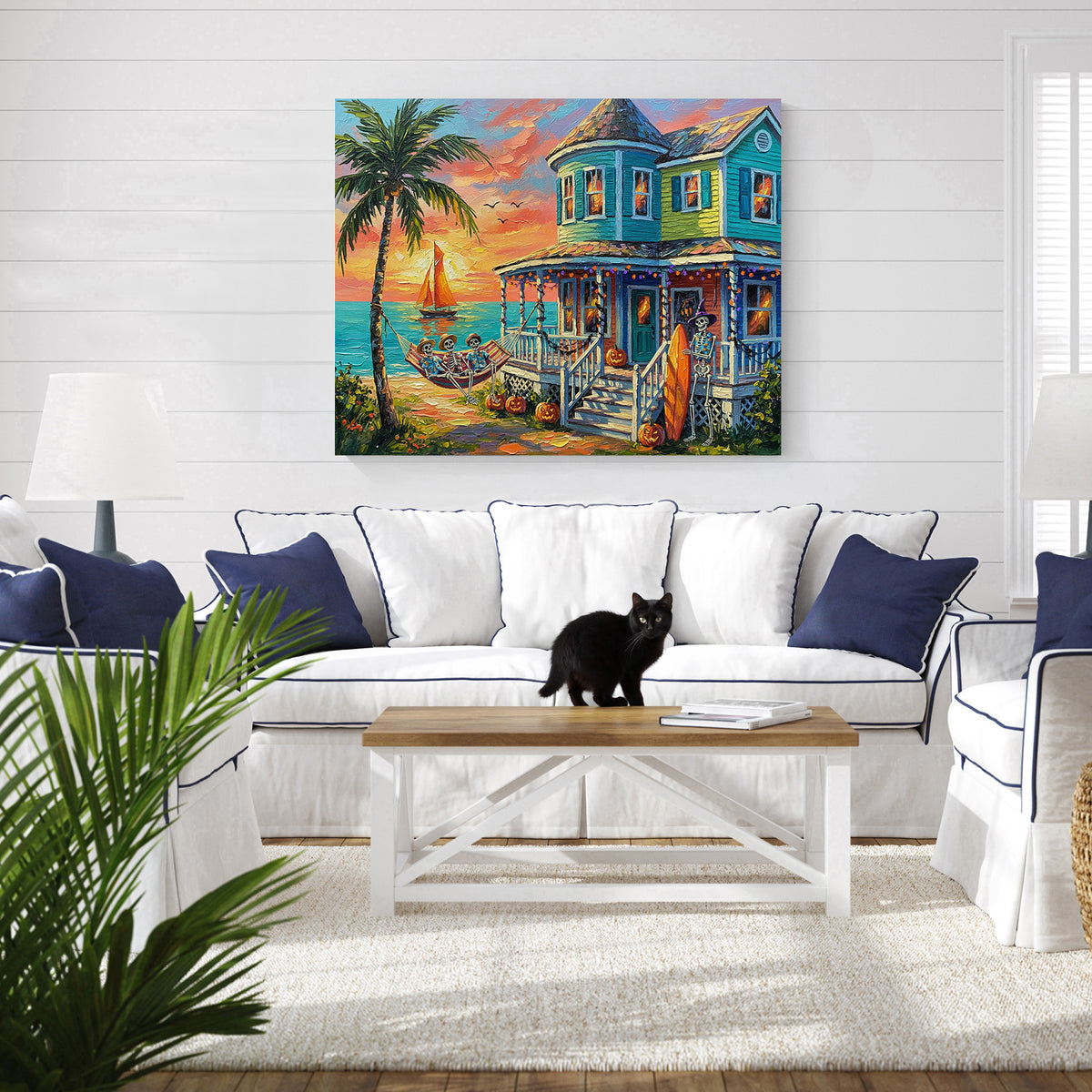 Key West Halloween Skeleton Beach Cottage Sunset | Canvas or Paper Art Print