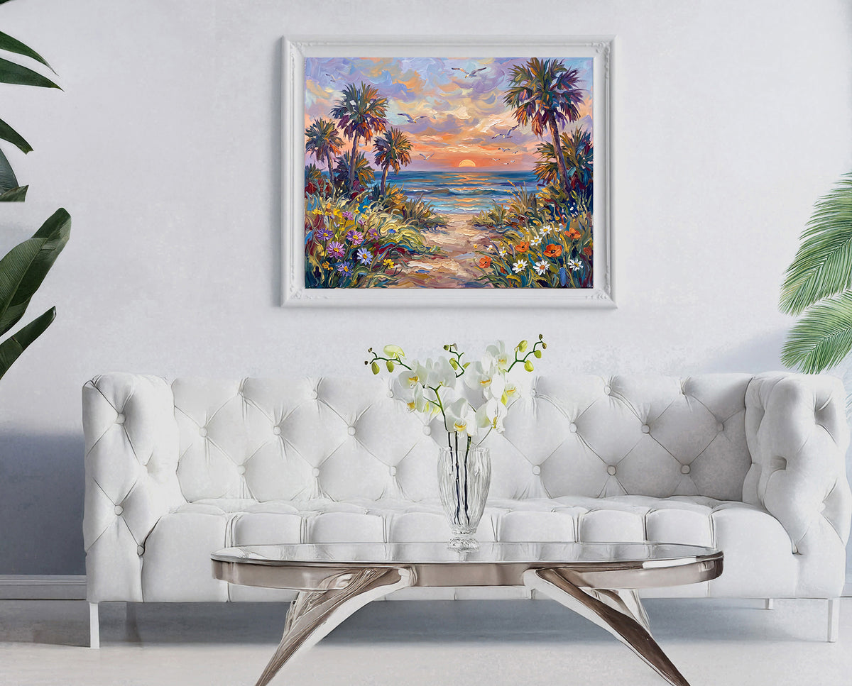 Where the Shore Beckons – Sunset Beach Path | Canvas or Paper Art Print