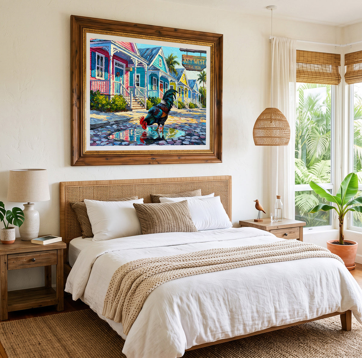 Key West Rooster on Duval Street | Colorful Conch Cottages Art Print