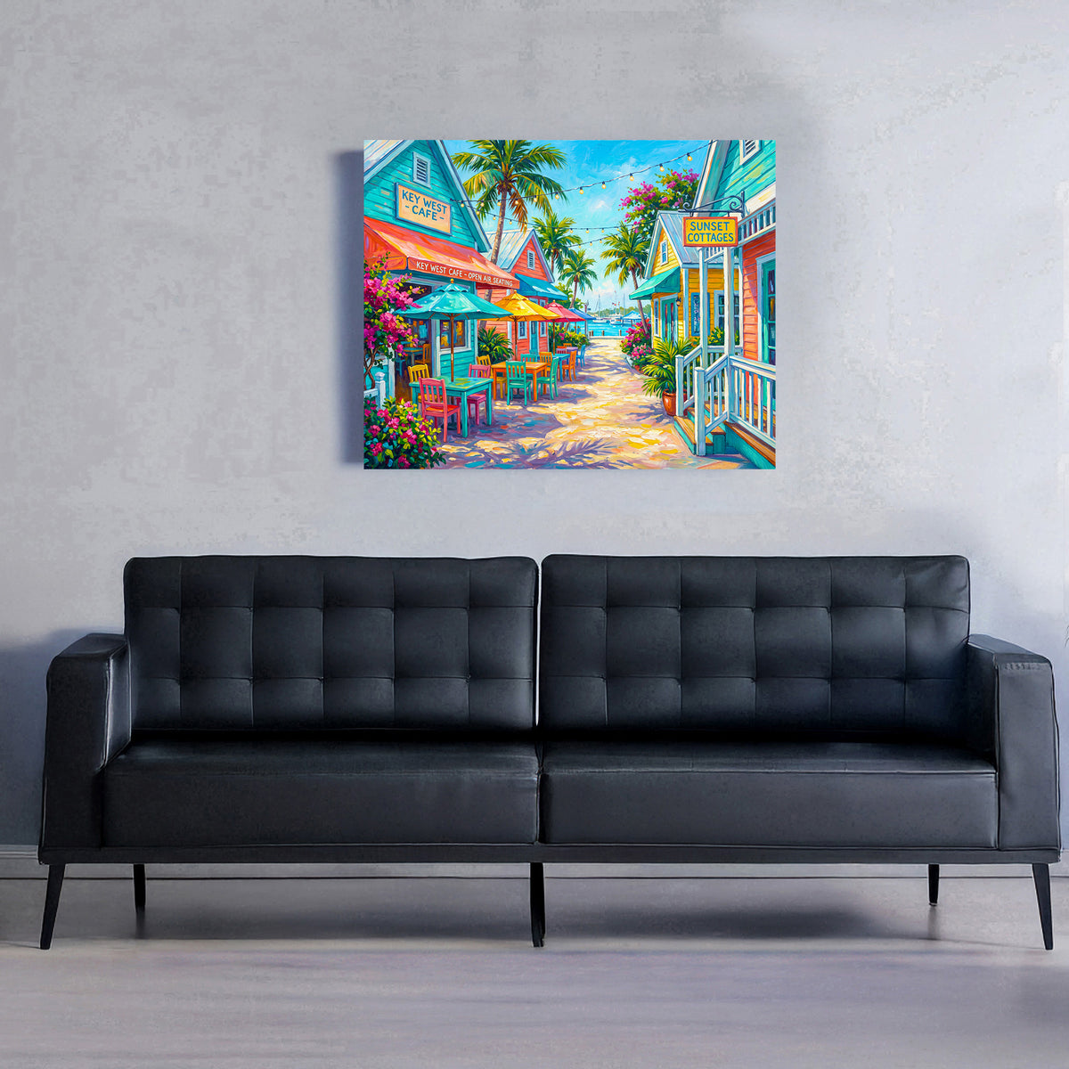 Key West Cafe Open Air Seating Street Scene | Canvas or Paper Art Print