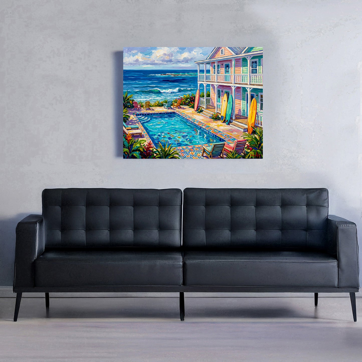 Key West Oceanfront Conch Mansion with Pool & Surfboards | Canvas or Paper Art Print