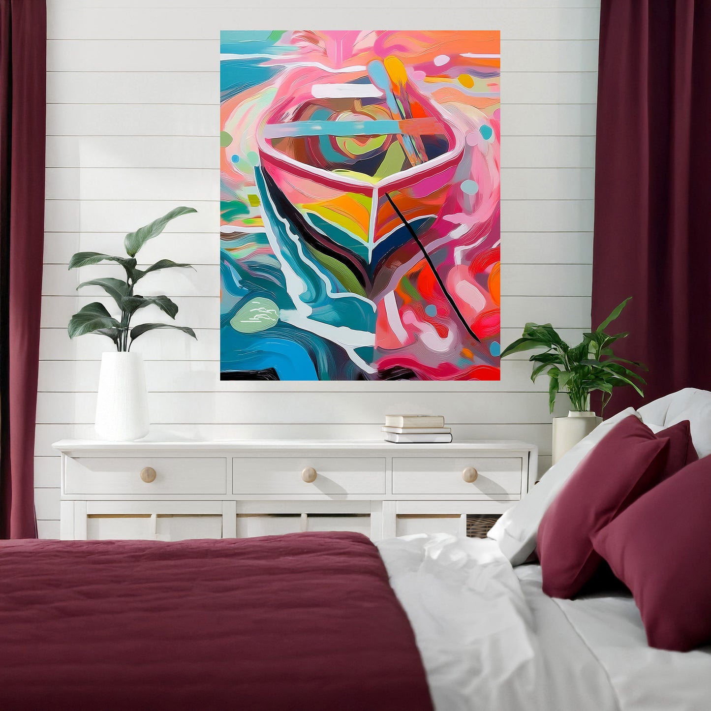 Vibrant Anchored Row Boat on a Florida Lake Print: Canvas or Paper