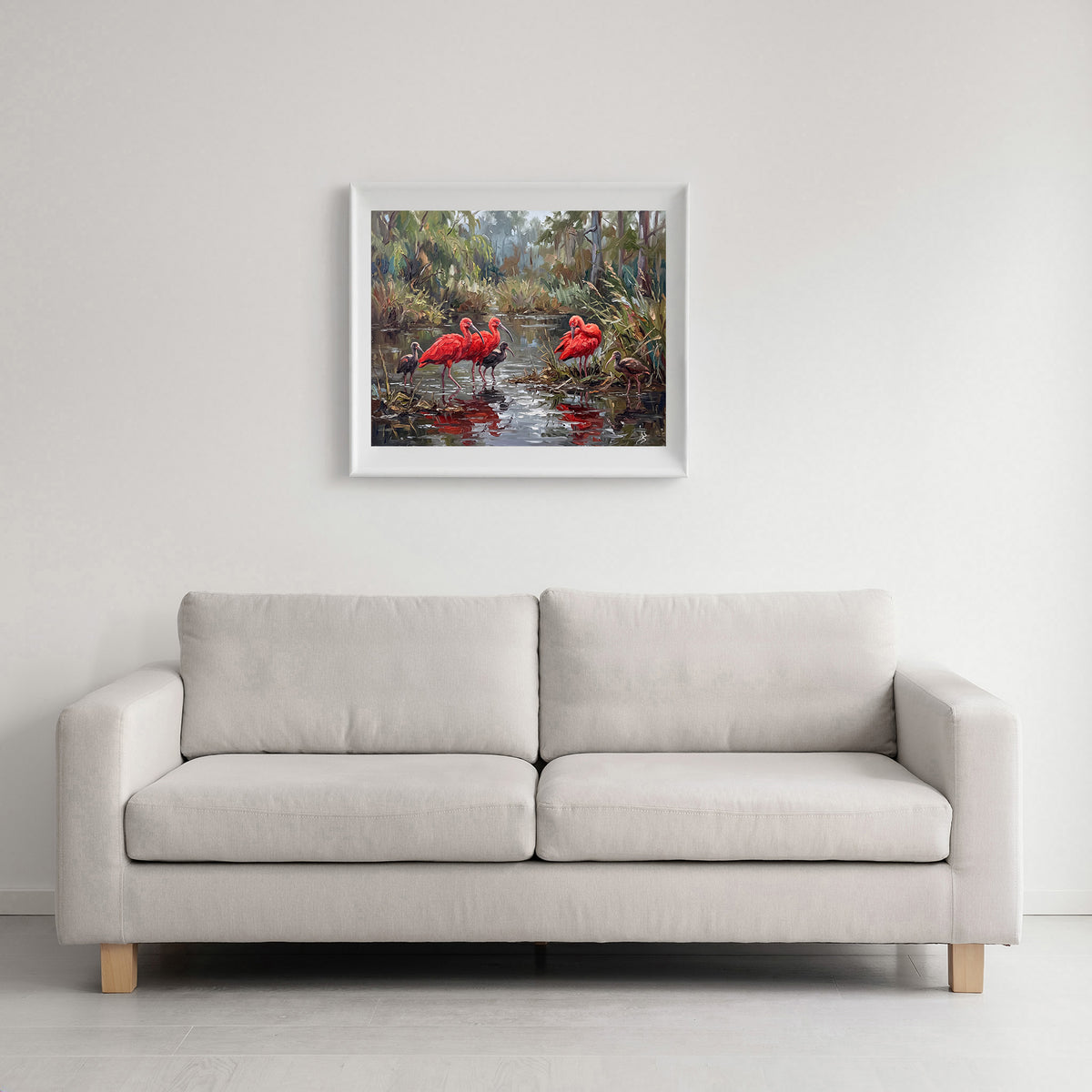 Scarlet Reflections – Ibis in the Hidden Wetlands | Canvas or Paper Art Print