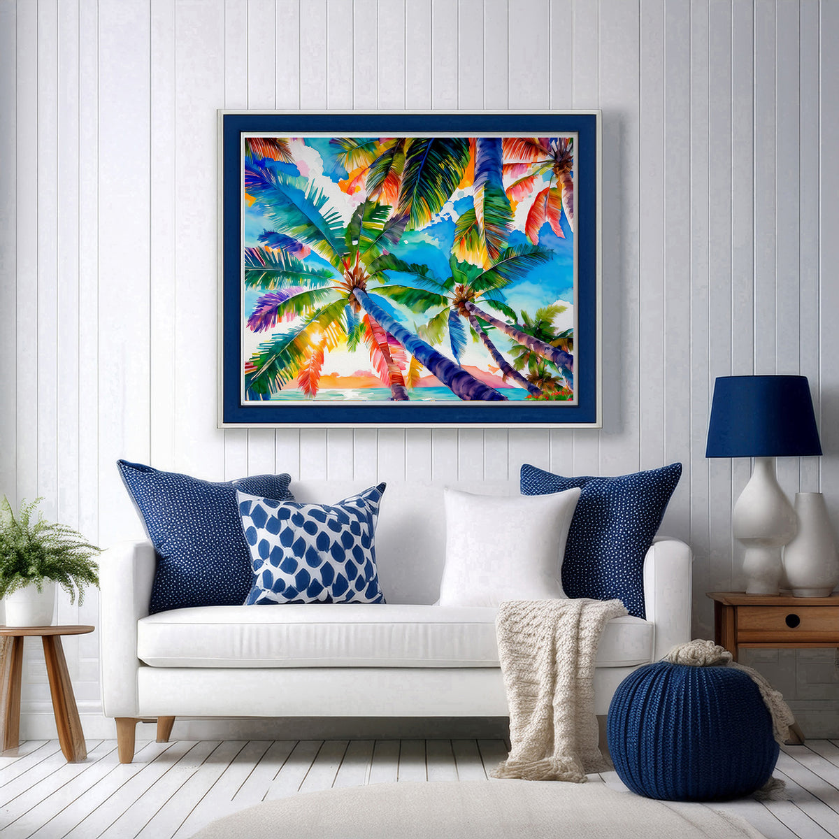 Beach, Palm Trees and Sunset, Vibrant Print: Canvas or Paper