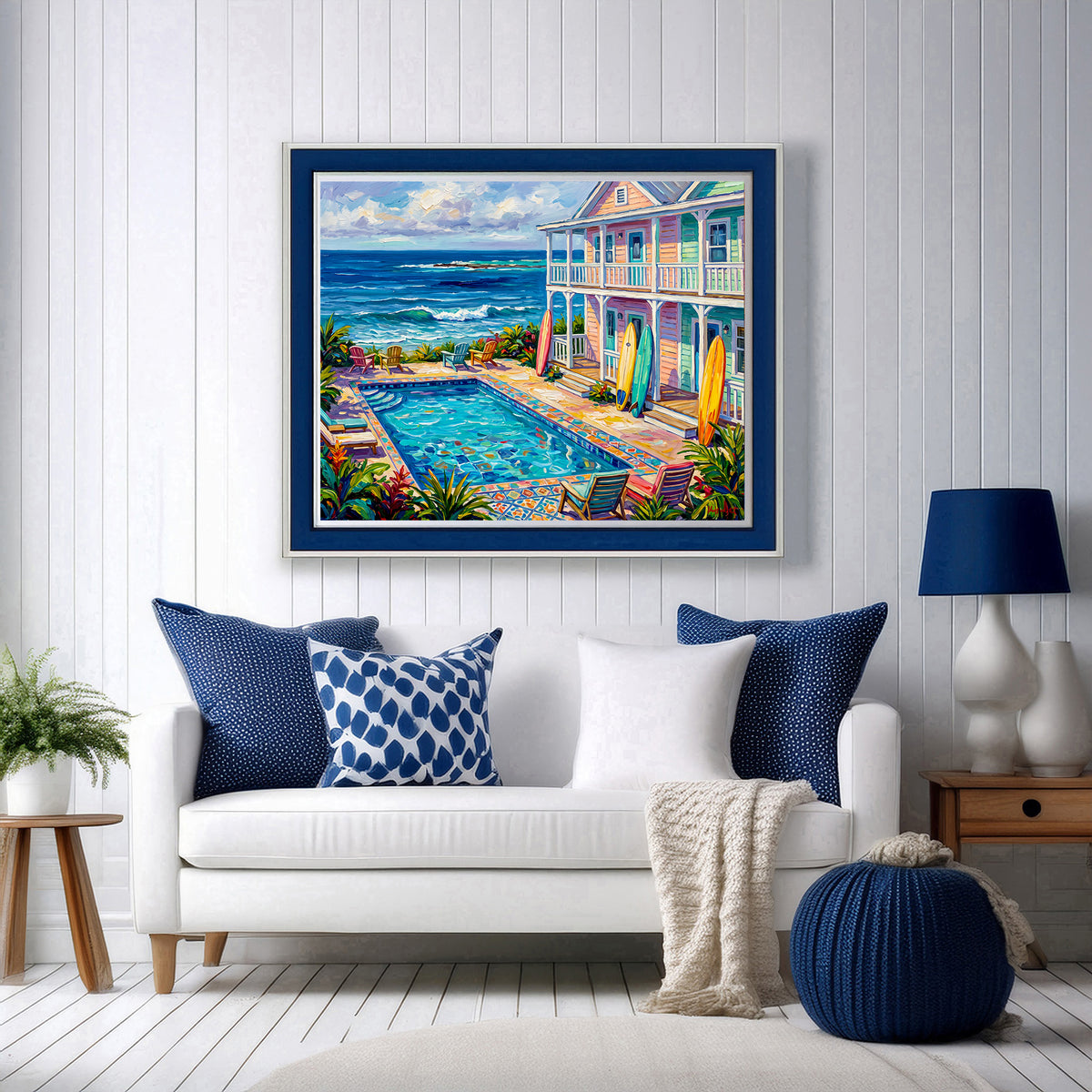 Key West Oceanfront Conch Mansion with Pool & Surfboards | Canvas or Paper Art Print