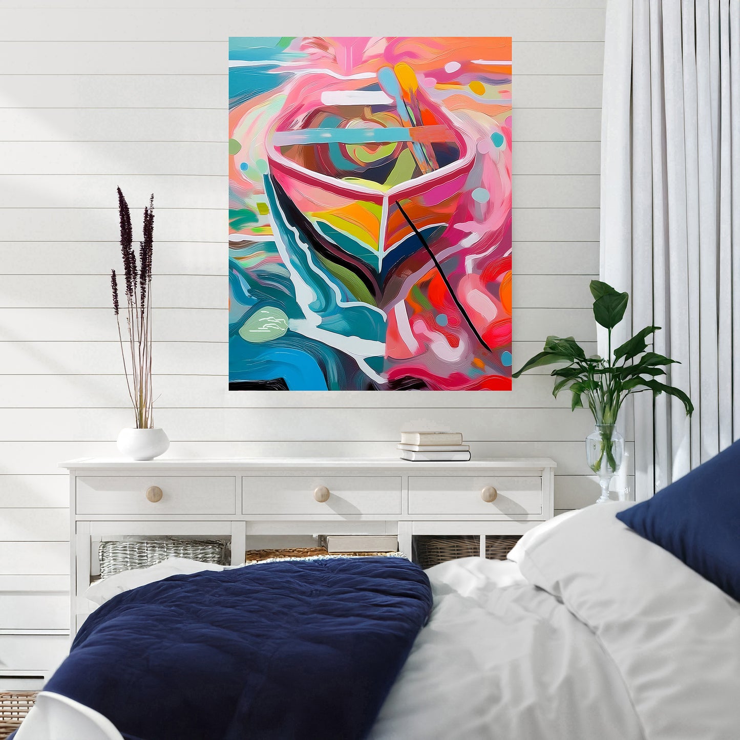 Vibrant Anchored Row Boat on a Florida Lake Print: Canvas or Paper