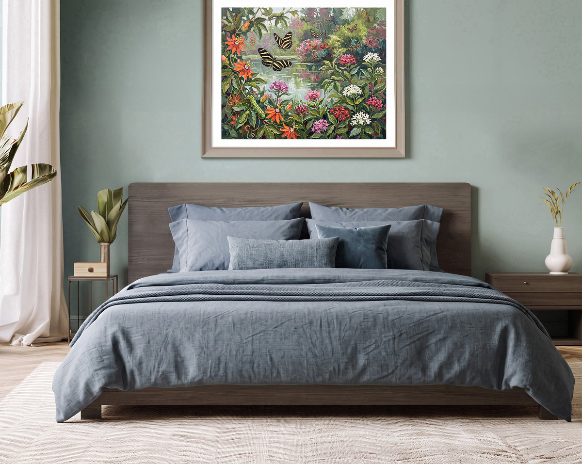 Wings Among the Blossoms – Zebra Longwing Butterfly Garden | Canvas or Paper Art Print