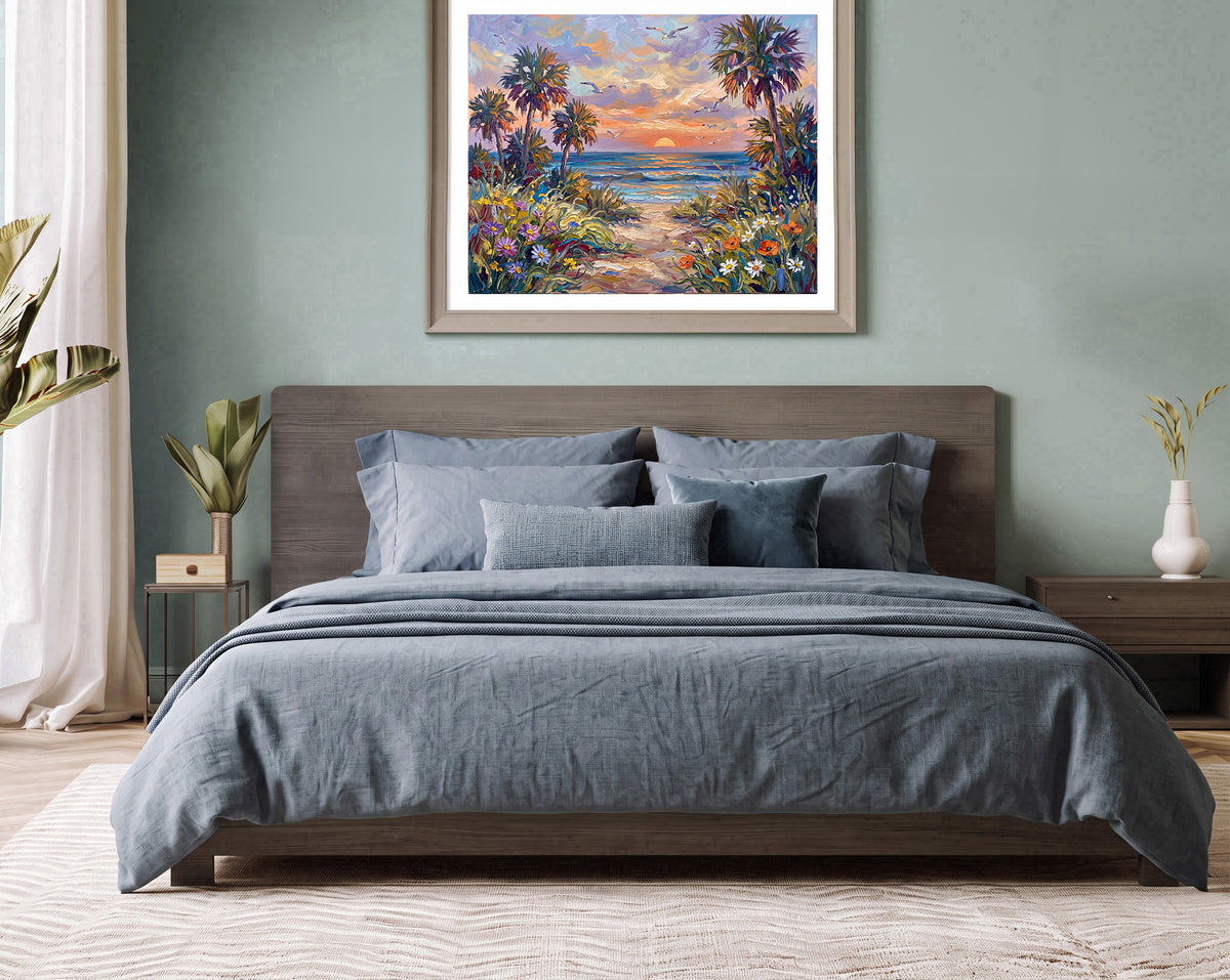Where the Shore Beckons – Sunset Beach Path | Canvas or Paper Art Print