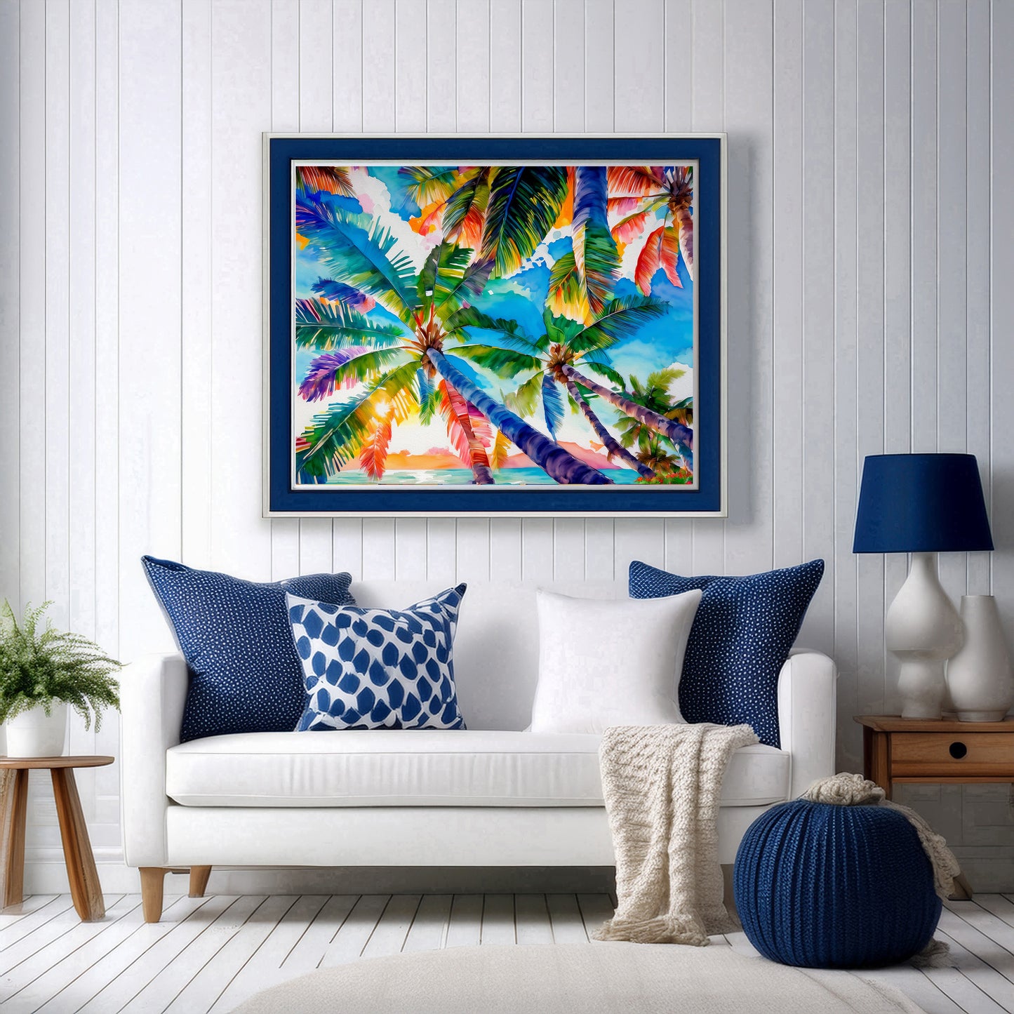 Beach, Palm Trees and Sunset, Vibrant Print: Canvas or Paper
