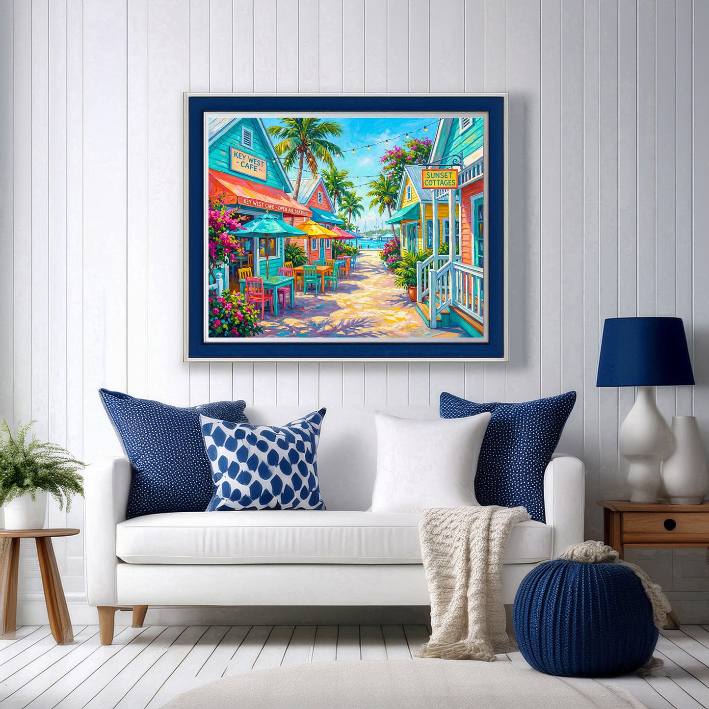 Key West Cafe Open Air Seating Street Scene | Canvas or Paper Art Print