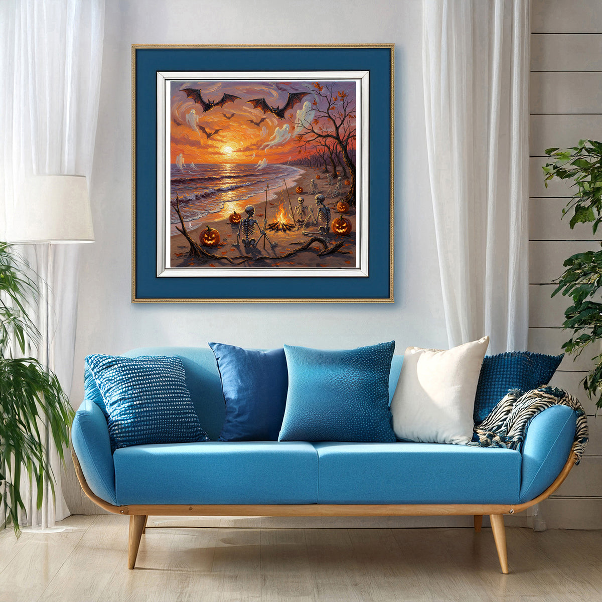 Halloween Beach Bonfire at Sunset | Canvas or Paper Art Print