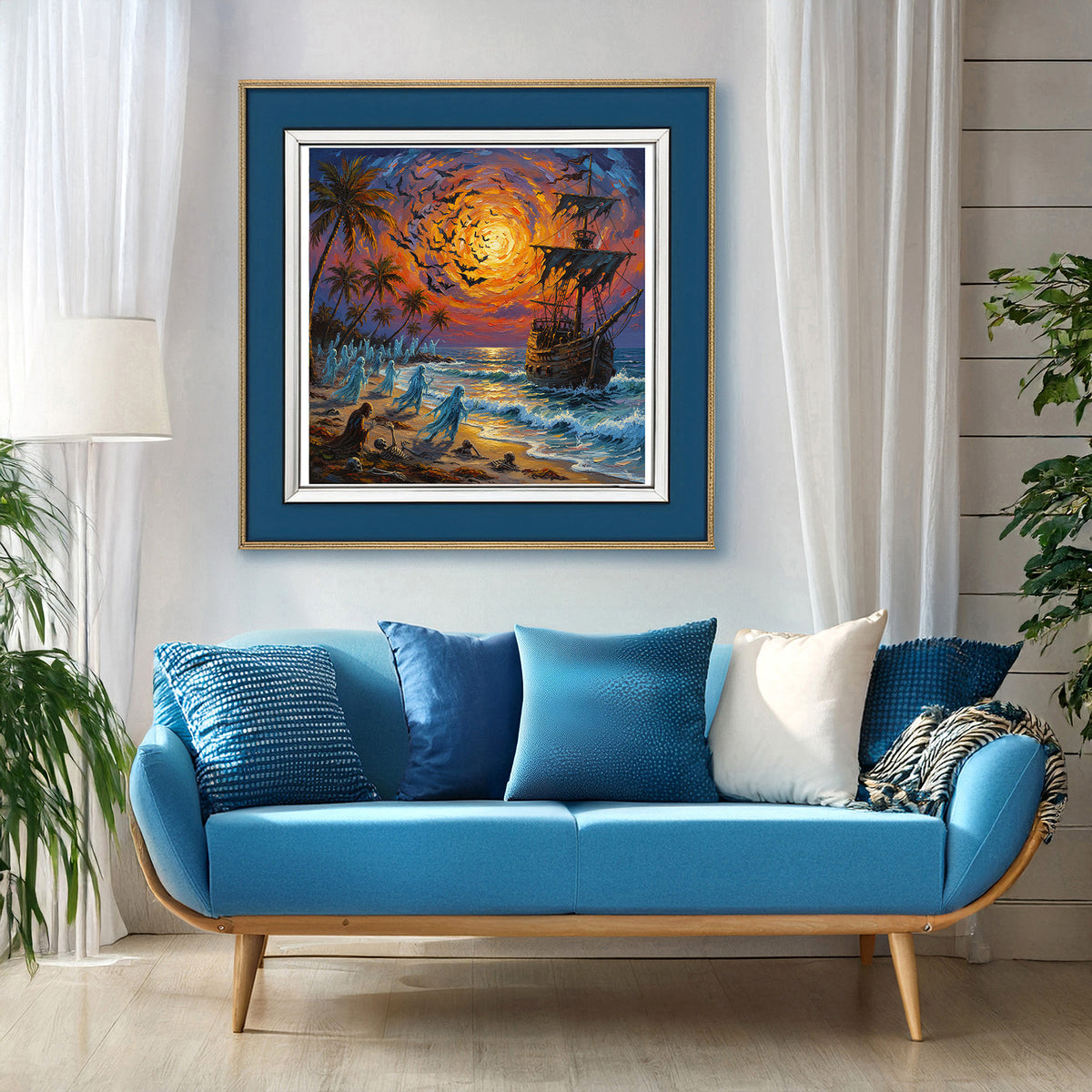 Ghostly Pirate Ship at Sunset | Canvas or Paper Art Print